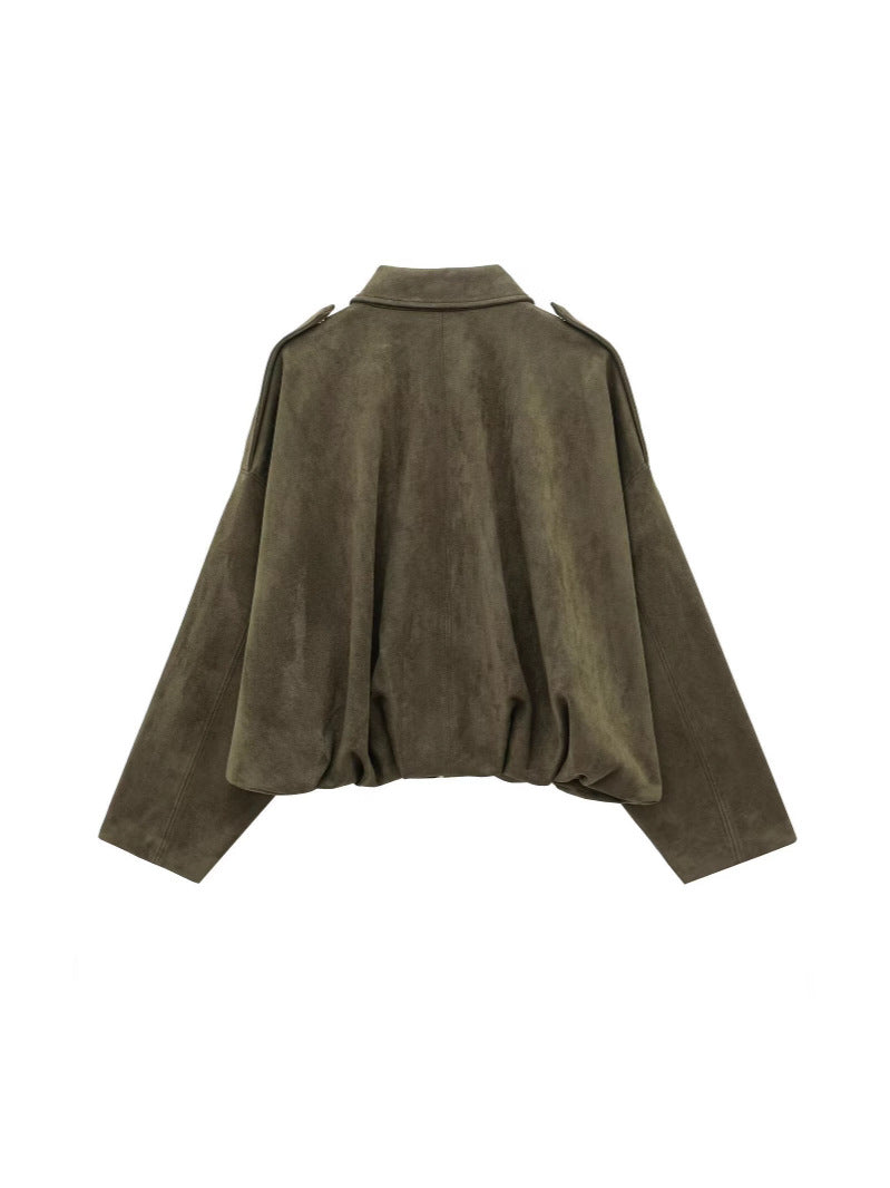 Washed Suede Collared Zip Up Jacket - view 1