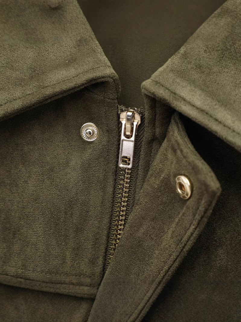 Washed Suede Collared Zip Up Jacket - view 2