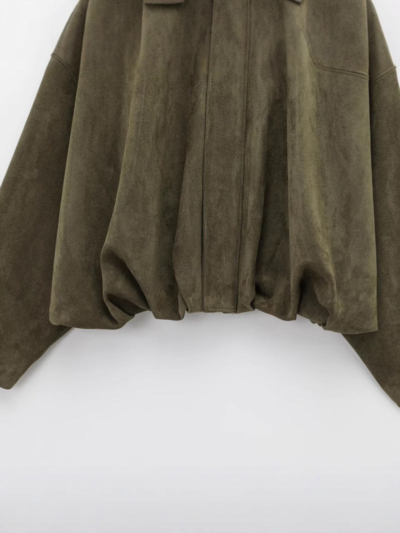 Washed Suede Collared Zip Up Jacket - view 3