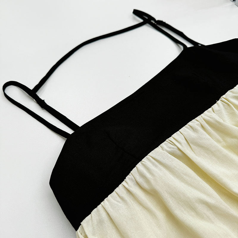 Contrast Bodice Strappy Cotton Maxi Dress - Beige - 3