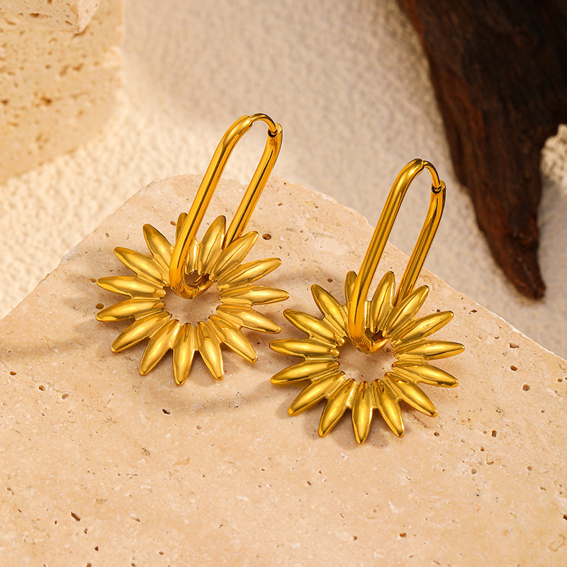 Boho Sunflower Petal Drop Earrings with Hoop Wire - Gold - 3
