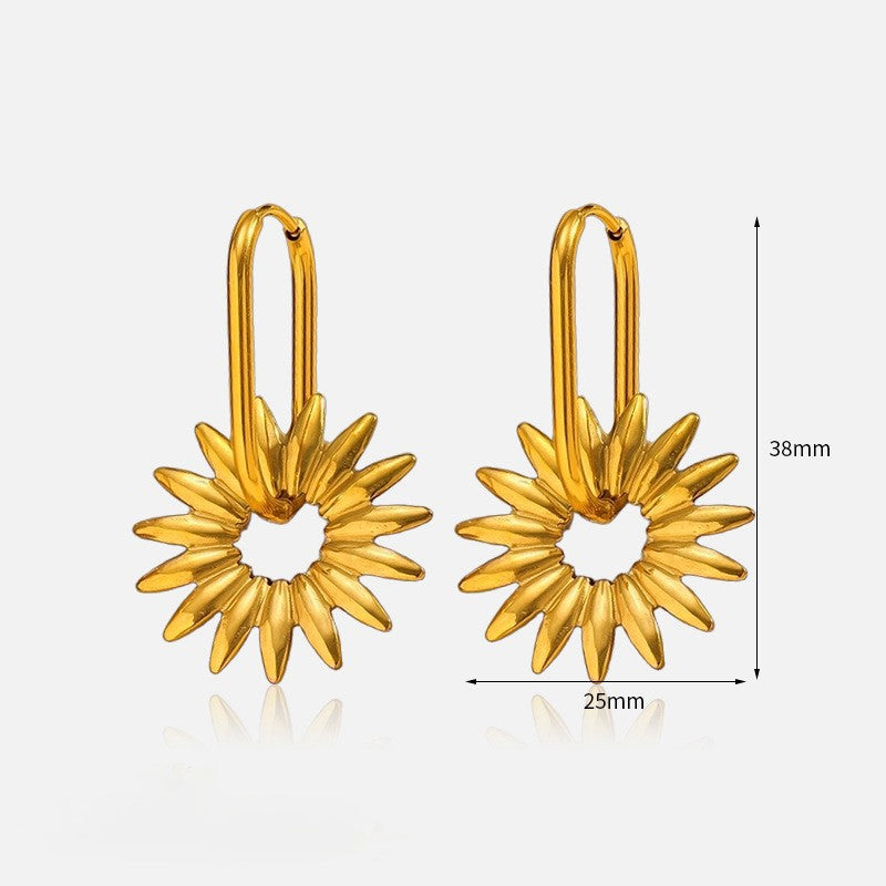 Boho Sunflower Petal Drop Earrings with Hoop Wire - Gold - 2