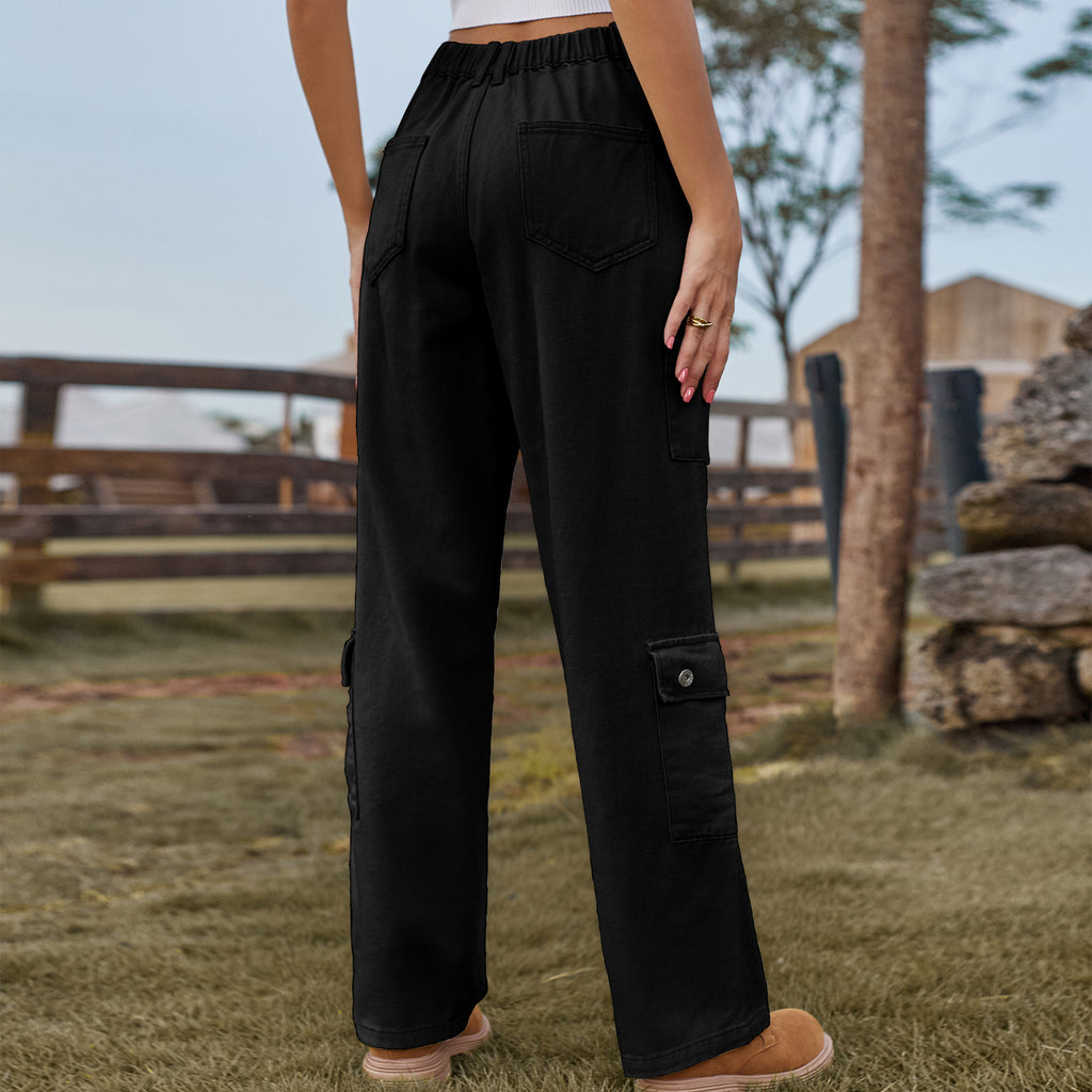 Flap Pocket Relaxed Fit Cargo Jeans - Black - 1