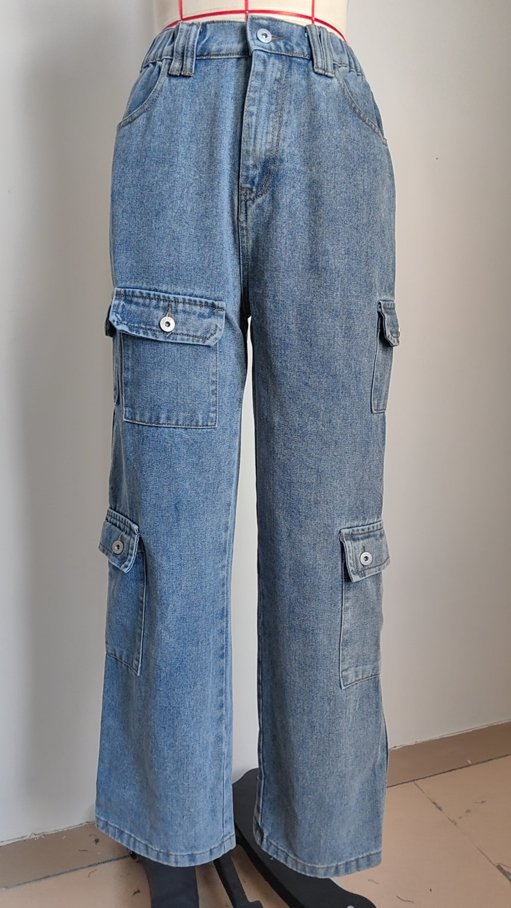 Flap Pocket Relaxed Fit Cargo Jeans - Blue - 2