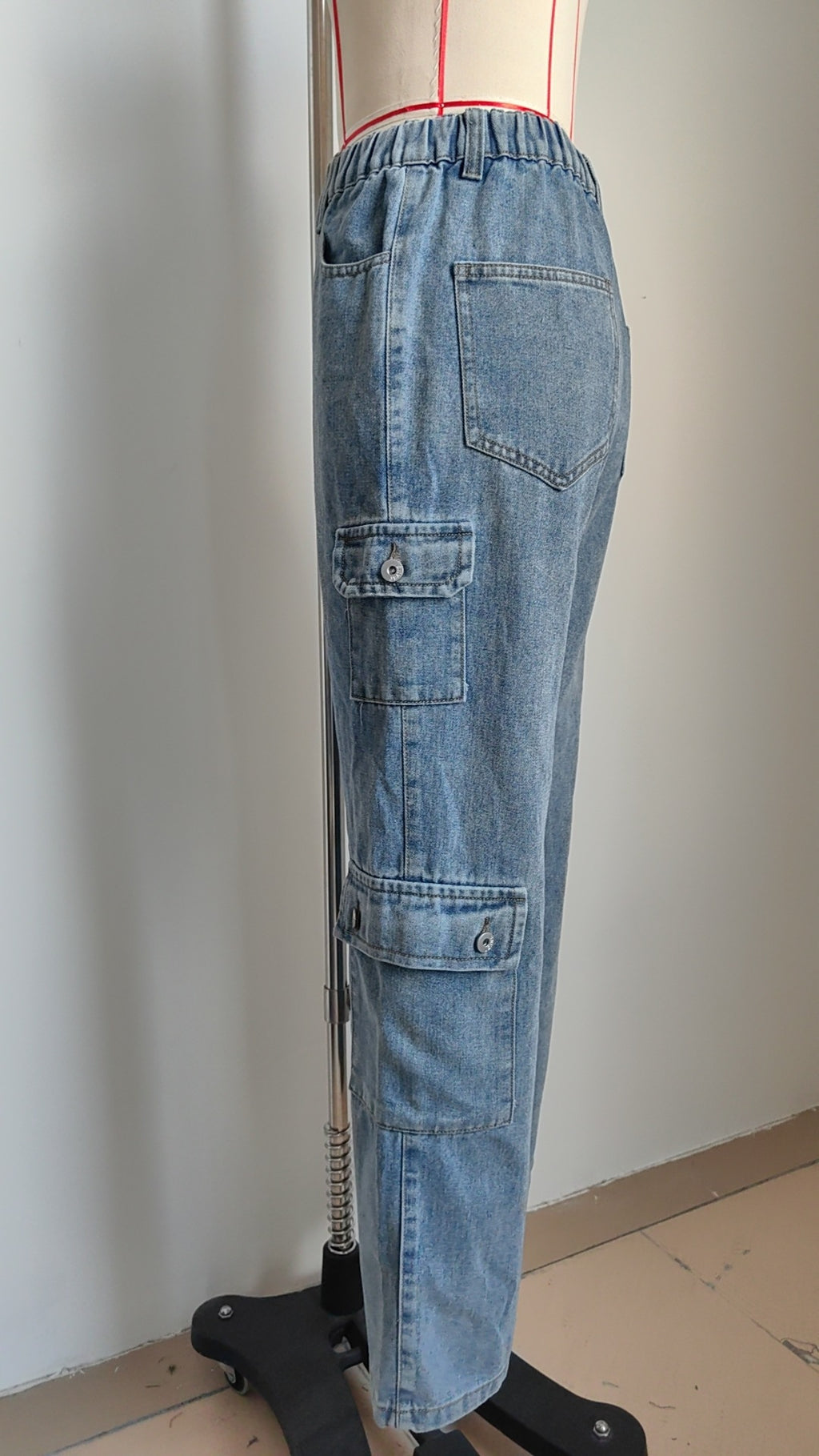 Flap Pocket Relaxed Fit Cargo Jeans - Blue - 3