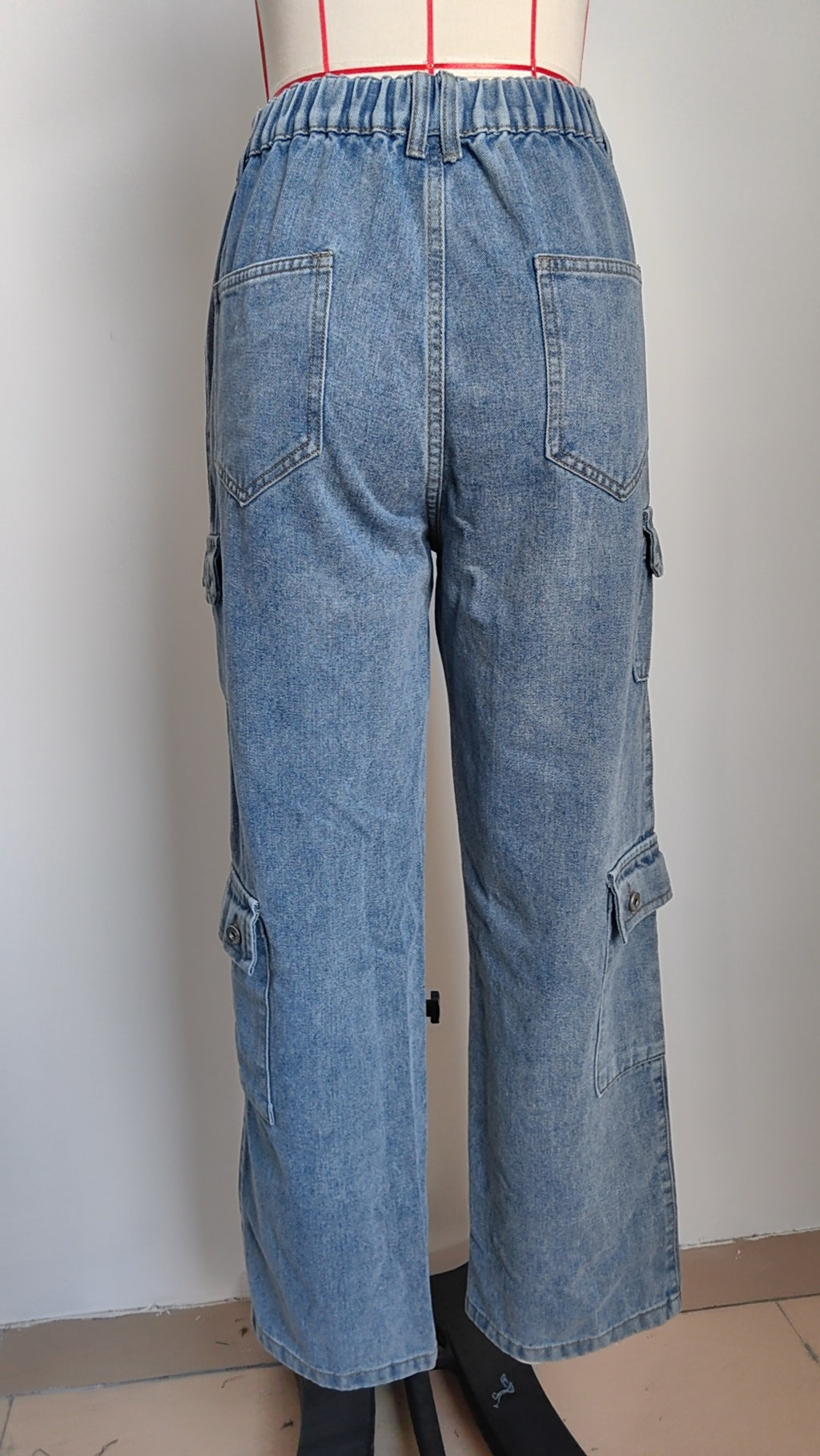 Flap Pocket Relaxed Fit Cargo Jeans - Blue - 4