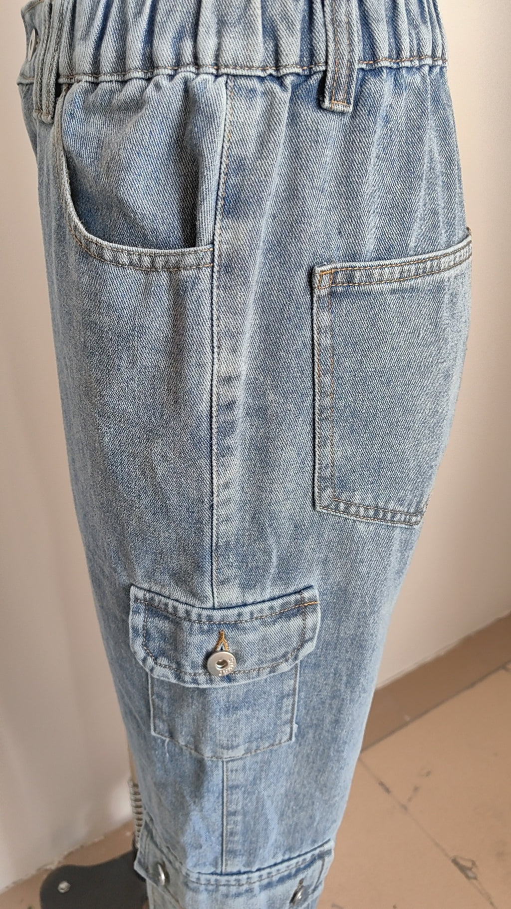 Flap Pocket Relaxed Fit Cargo Jeans - Blue - 5