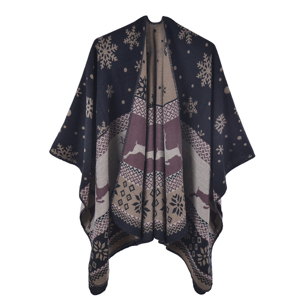Reversible Nordic Snowflake Ruana Wrap - purple