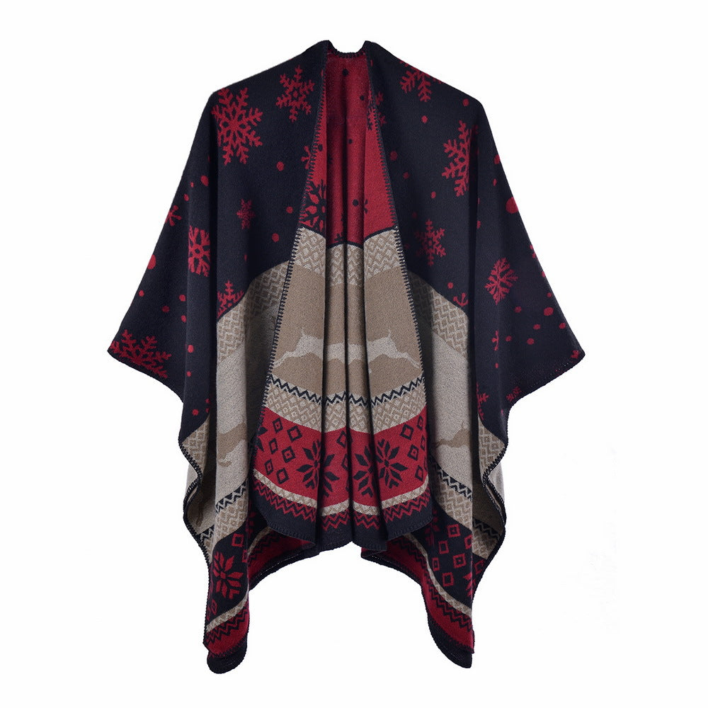 Reversible Nordic Snowflake Ruana Wrap - red