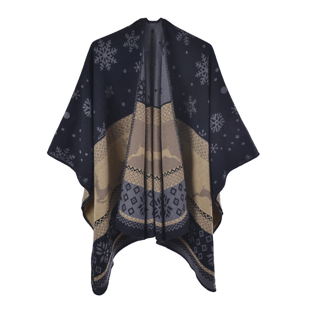 Reversible Nordic Snowflake Ruana Wrap - yellow