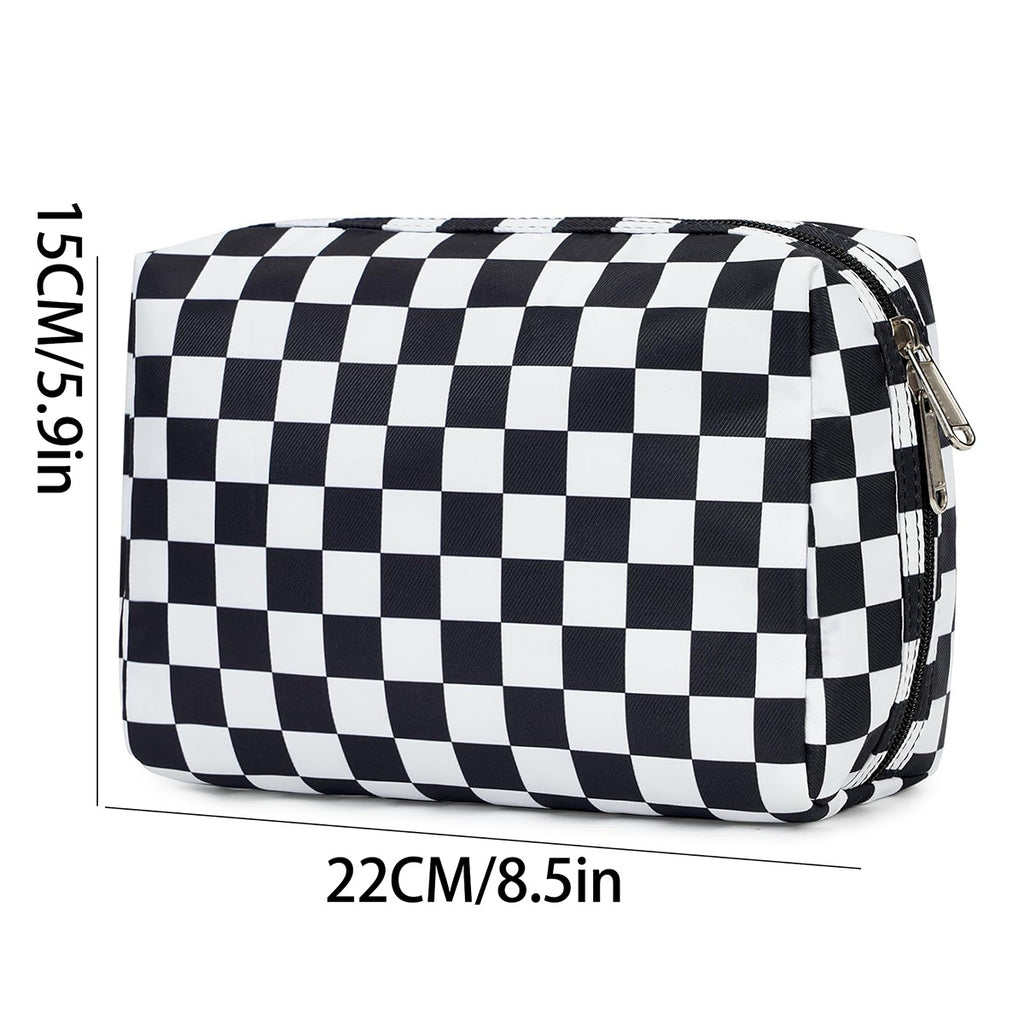 Checkerboard Zip Top Makeup Pouch - Black