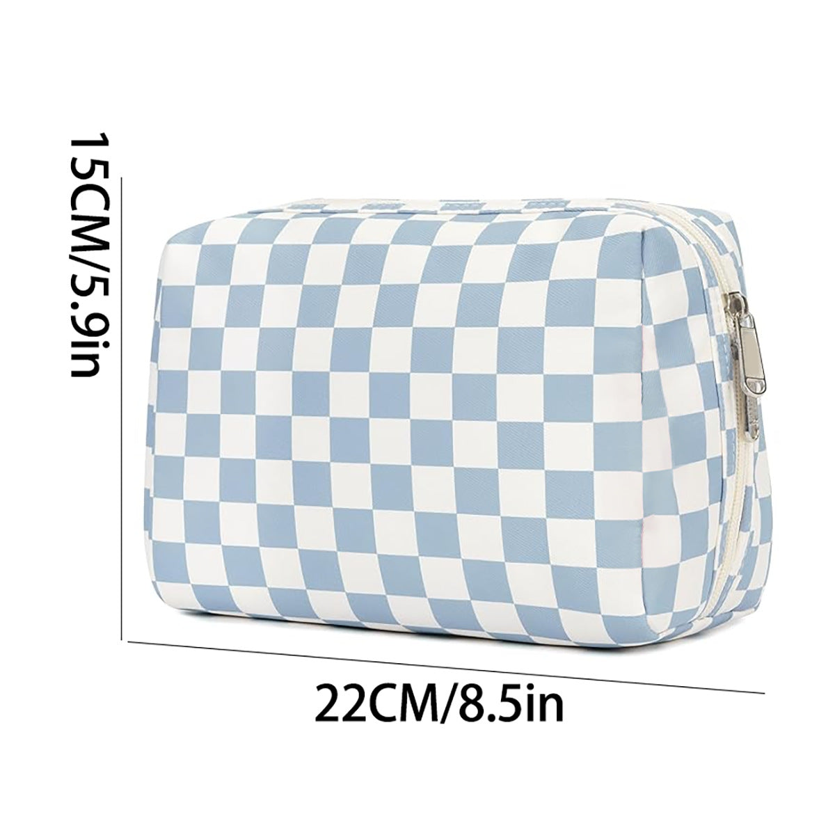 Checkerboard Zip Top Makeup Pouch - Blue