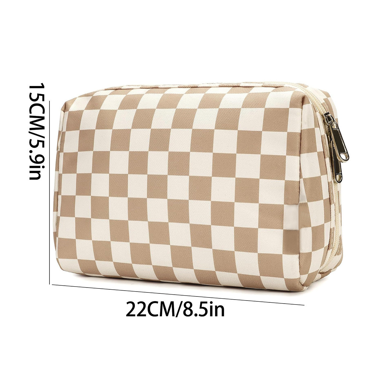 Checkerboard Zip Top Makeup Pouch - Brown