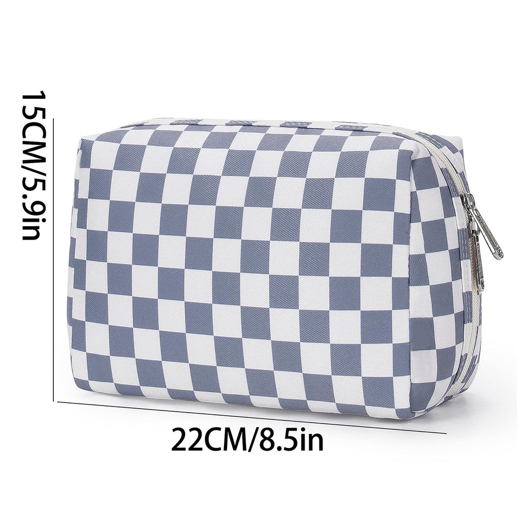 Checkerboard Zip Top Makeup Pouch - DeepBlue