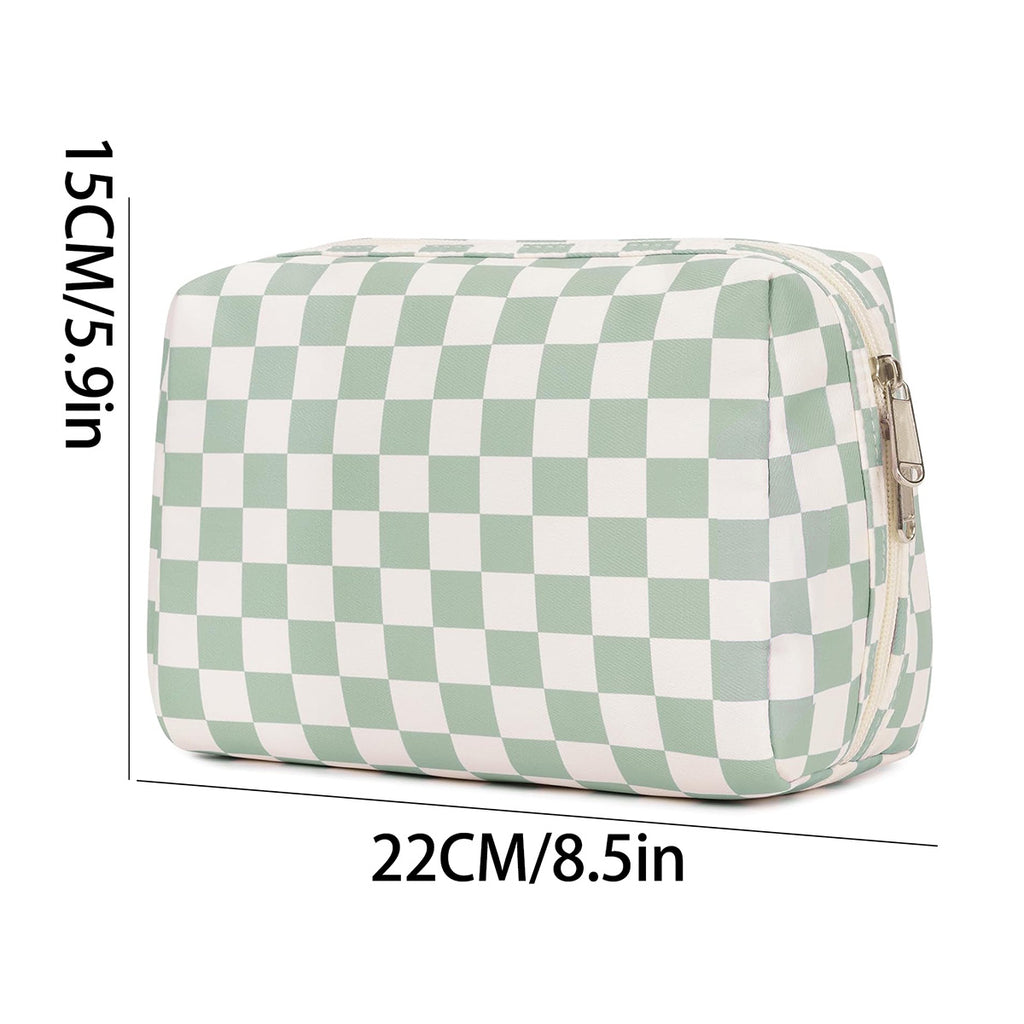 Checkerboard Zip Top Makeup Pouch - Green