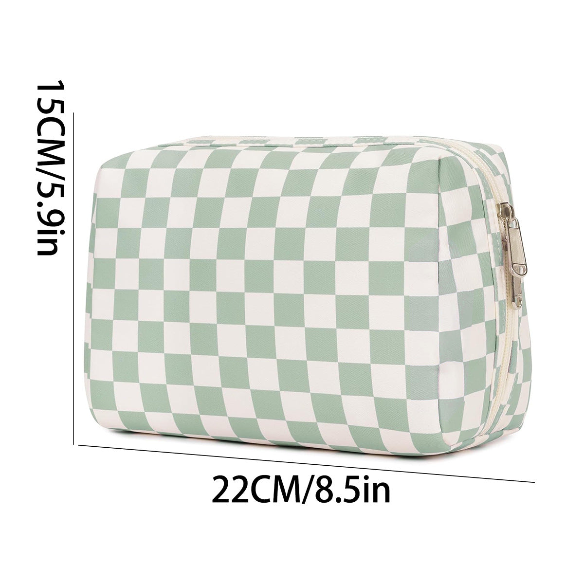 Checkerboard Zip Top Makeup Pouch - Green
