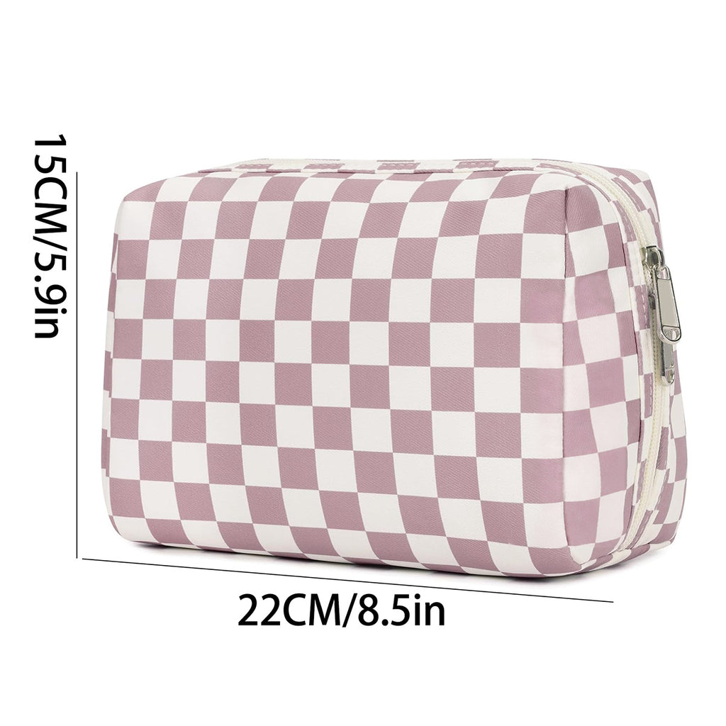 Checkerboard Zip Top Makeup Pouch - Pink