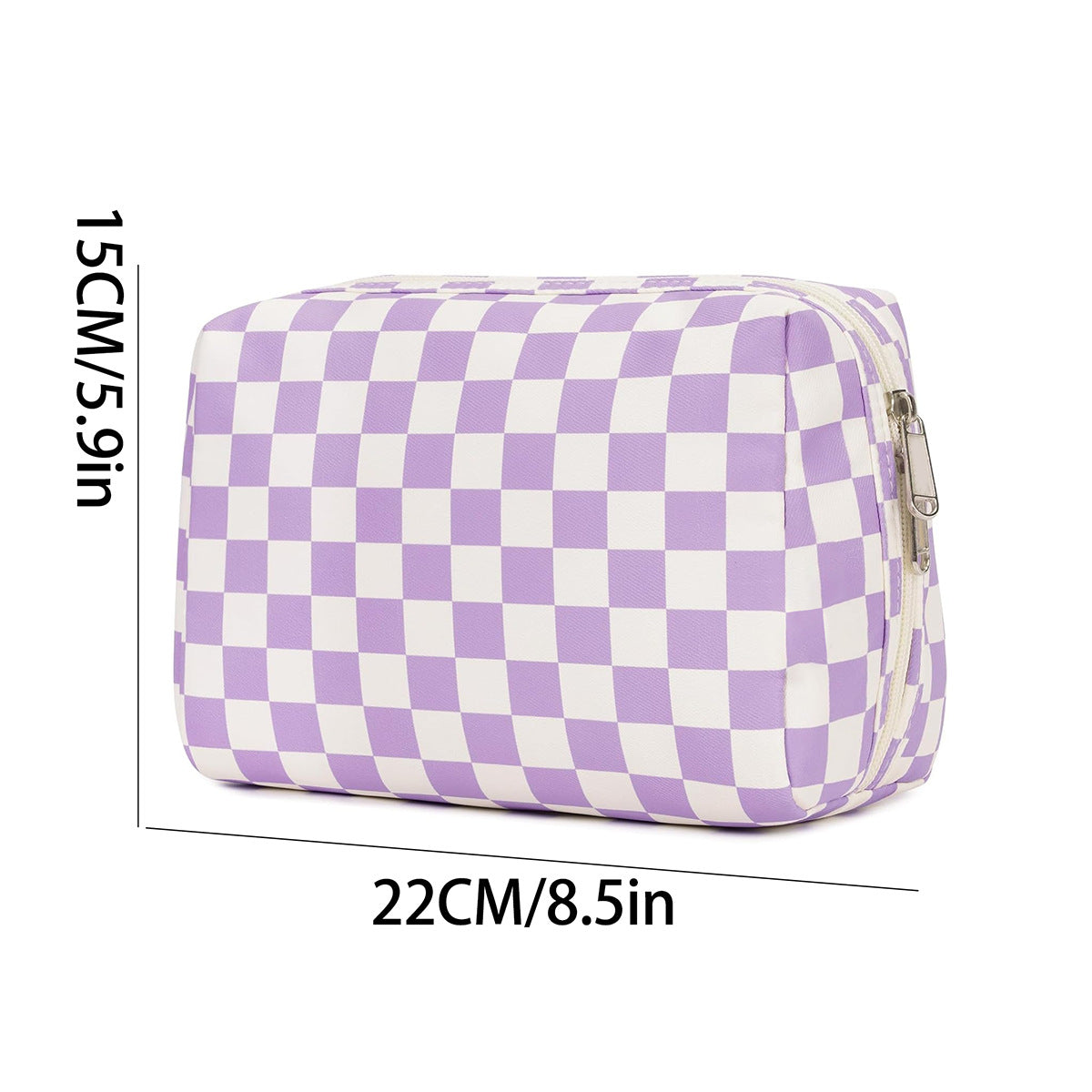 Checkerboard Zip Top Makeup Pouch - Purple