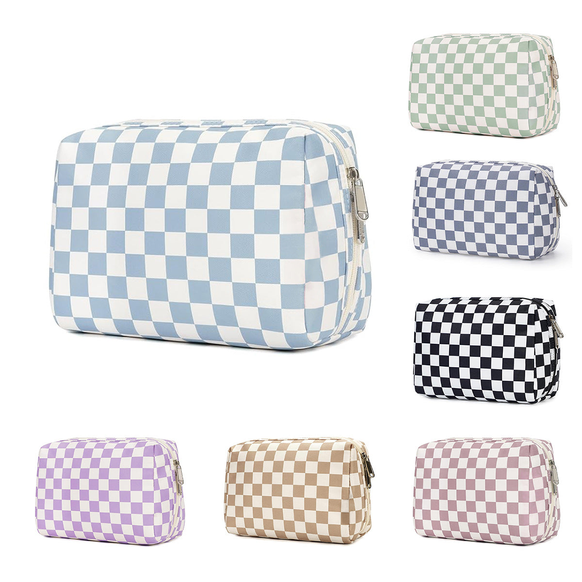 Checkerboard Zip Top Makeup Pouch