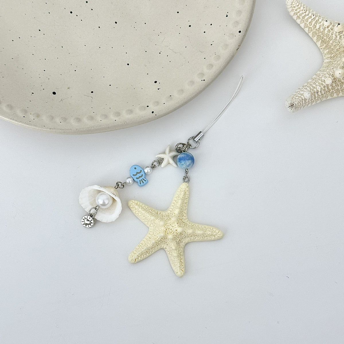 Starfish Shell Beaded Phone Strap Keychain - Blue-1