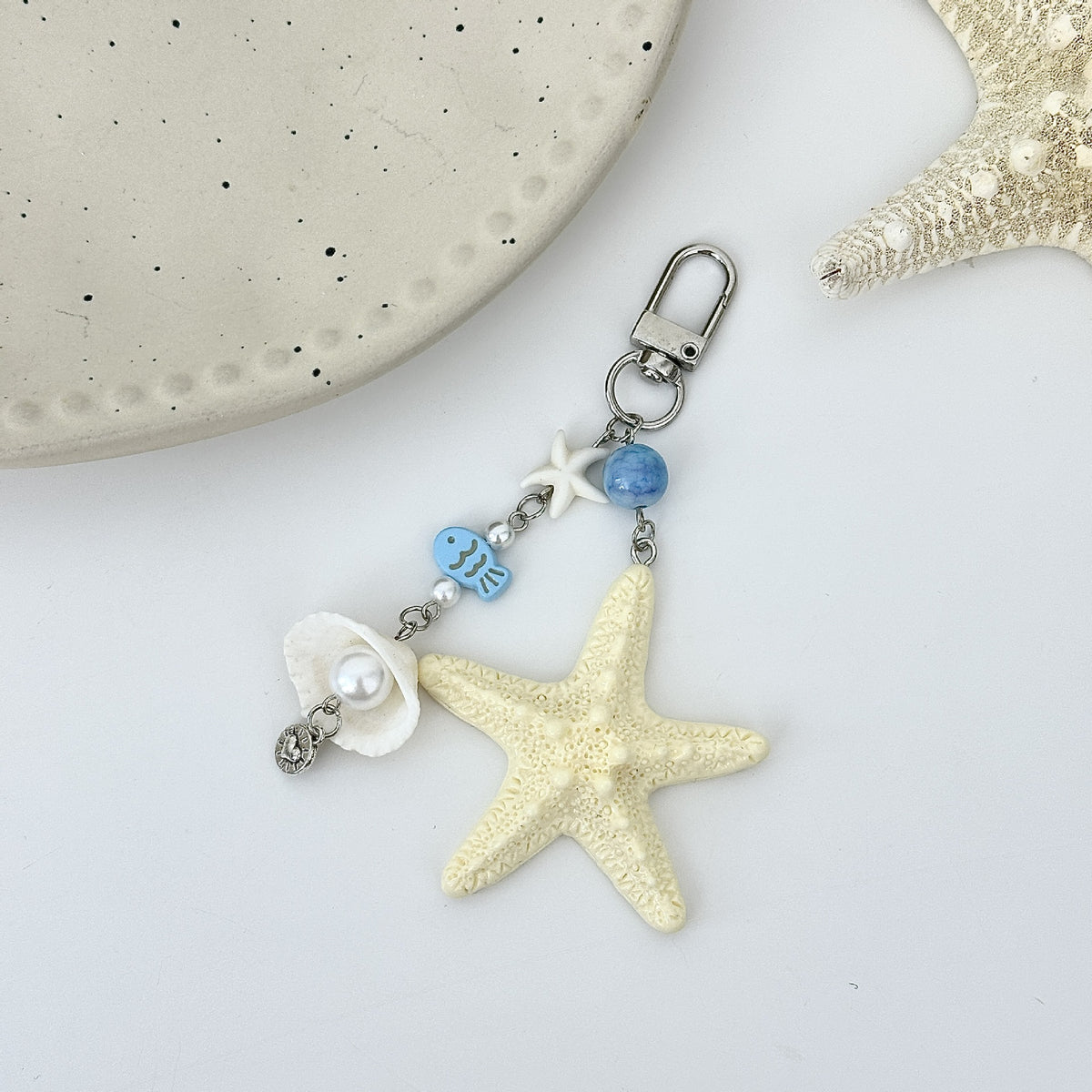 Starfish Shell Beaded Phone Strap Keychain - Blue-2