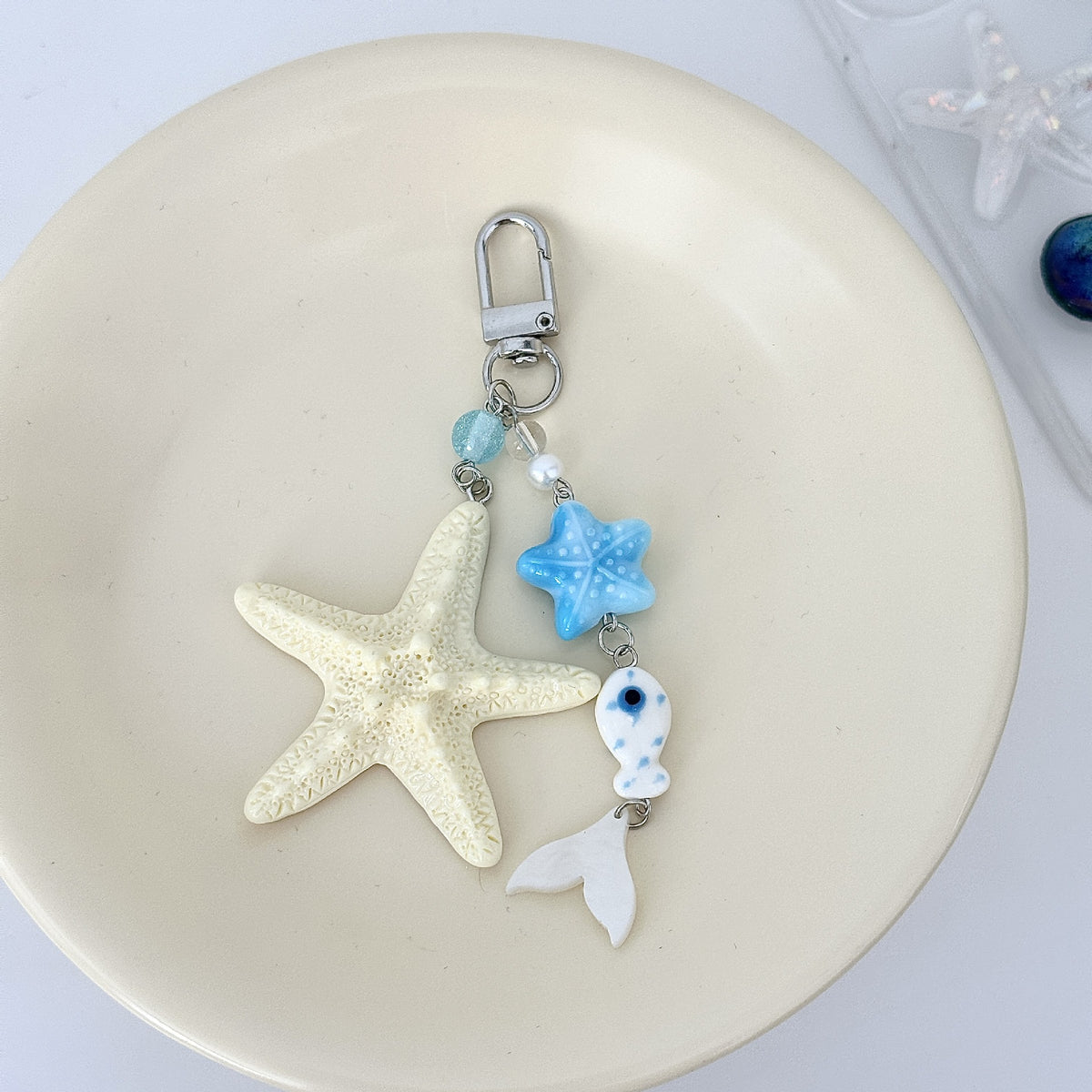 Starfish Shell Beaded Phone Strap Keychain - Darkblue-2
