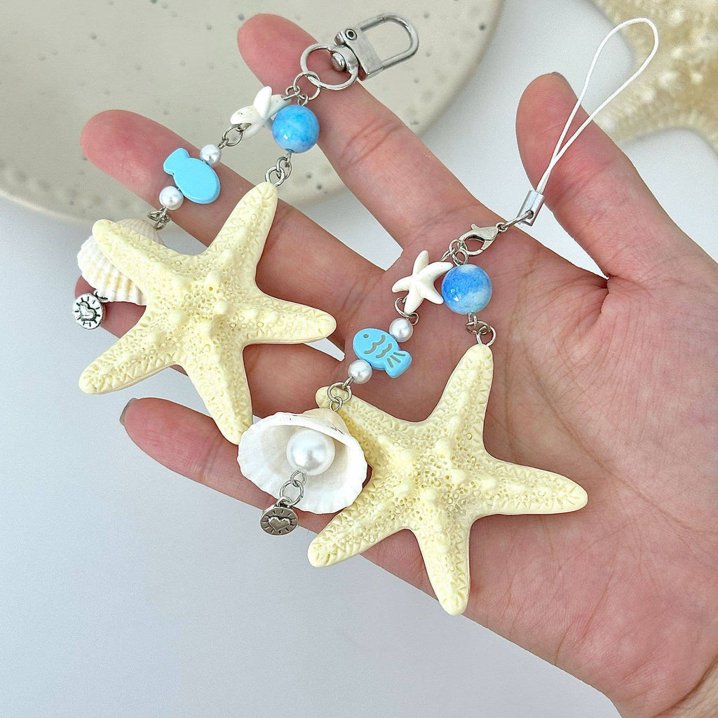 Starfish Shell Beaded Phone Strap Keychain