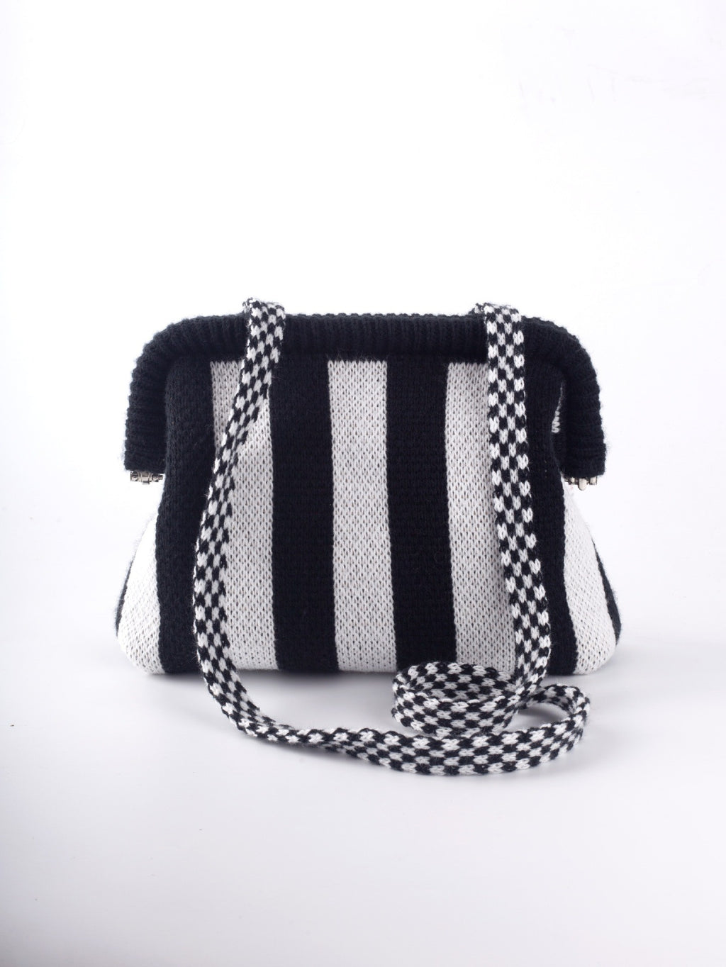 Knit Frame Clutch with Woven Crossbody Strap - Black Stripe