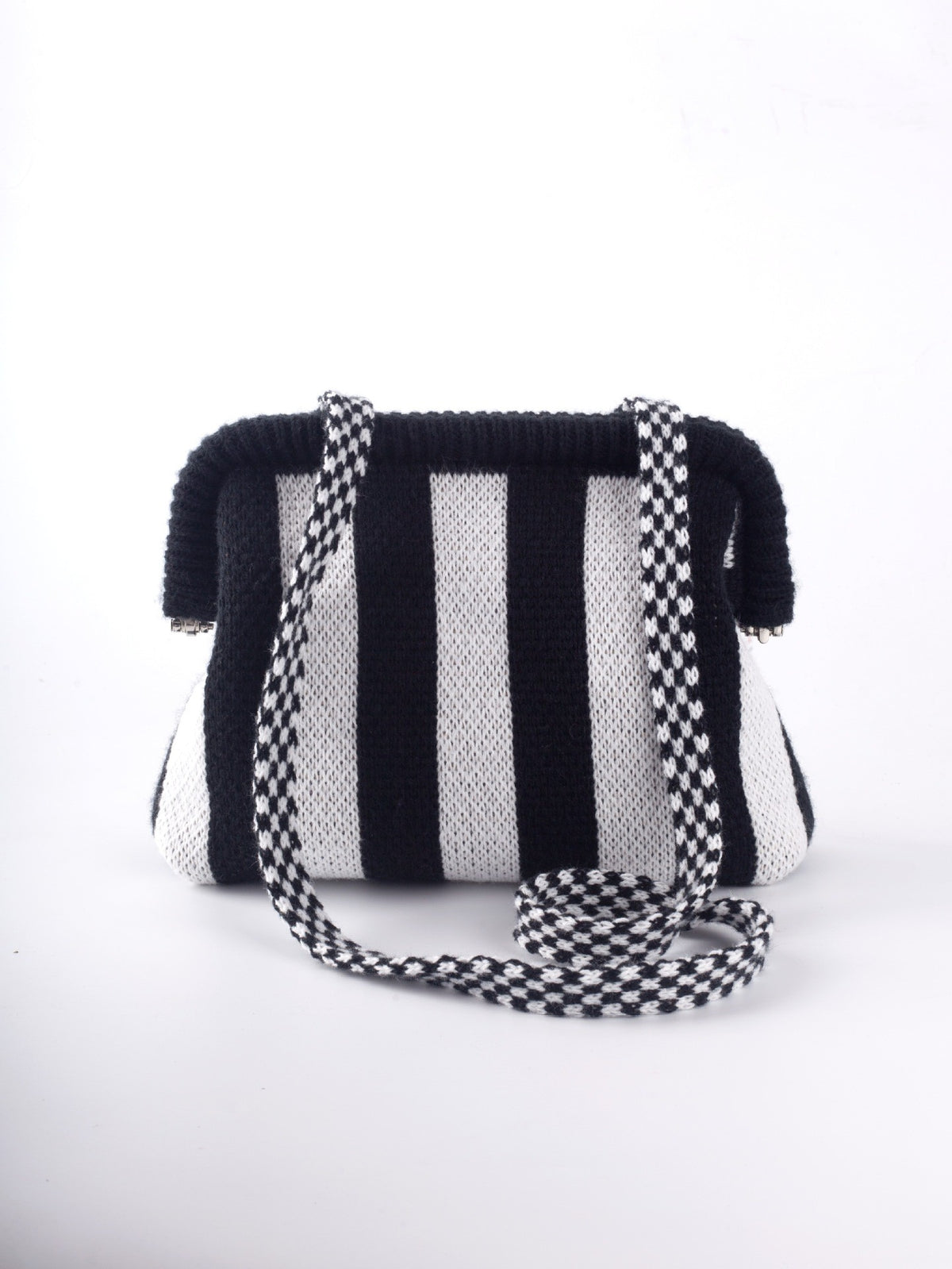 Knit Frame Clutch with Woven Crossbody Strap - Black Stripe