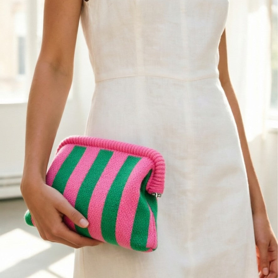 Knit Frame Clutch with Woven Crossbody Strap