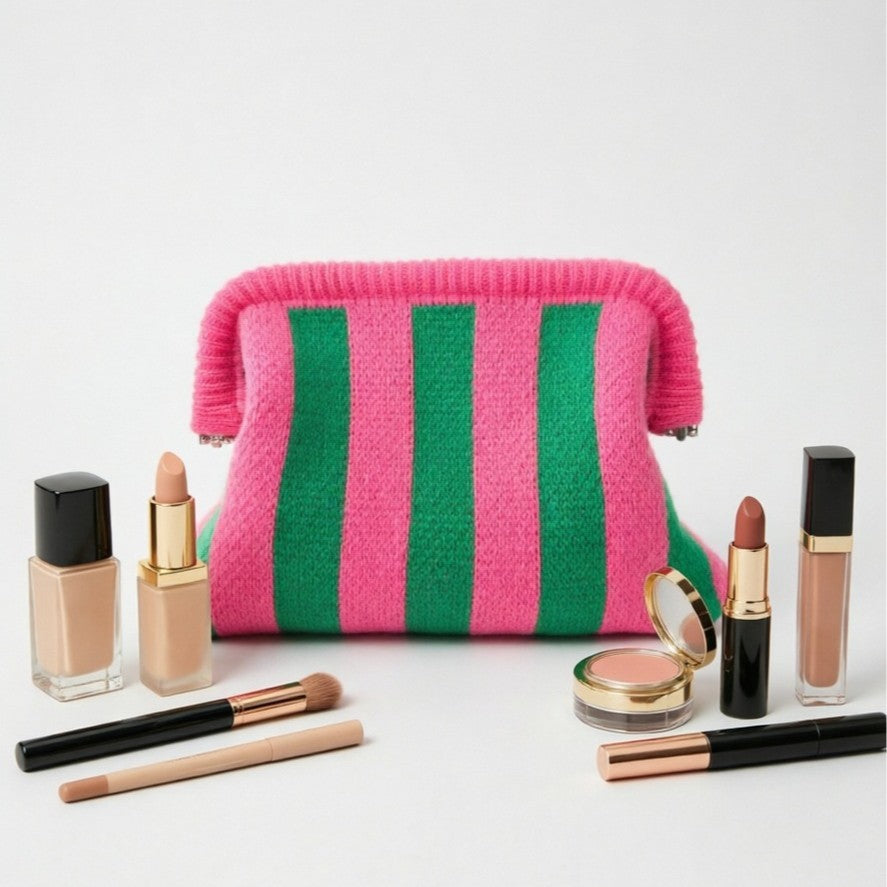 Knit Frame Clutch with Woven Crossbody Strap
