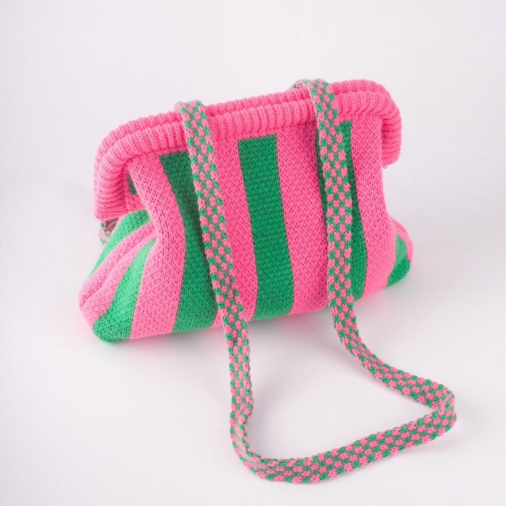 Knit Frame Clutch with Woven Crossbody Strap