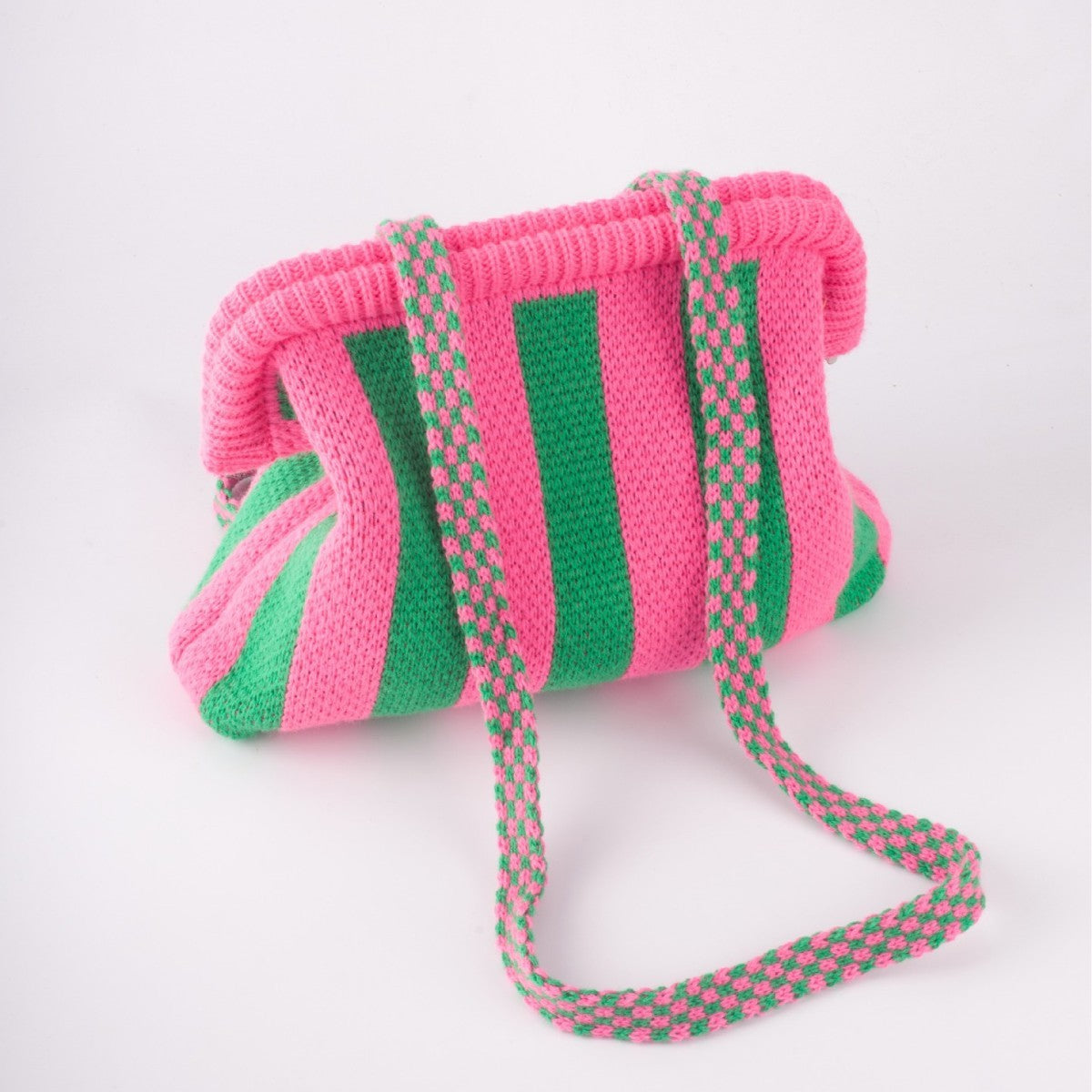 Knit Frame Clutch with Woven Crossbody Strap
