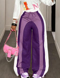 Y2K Colorblock Wide Leg Track Pants - Purple