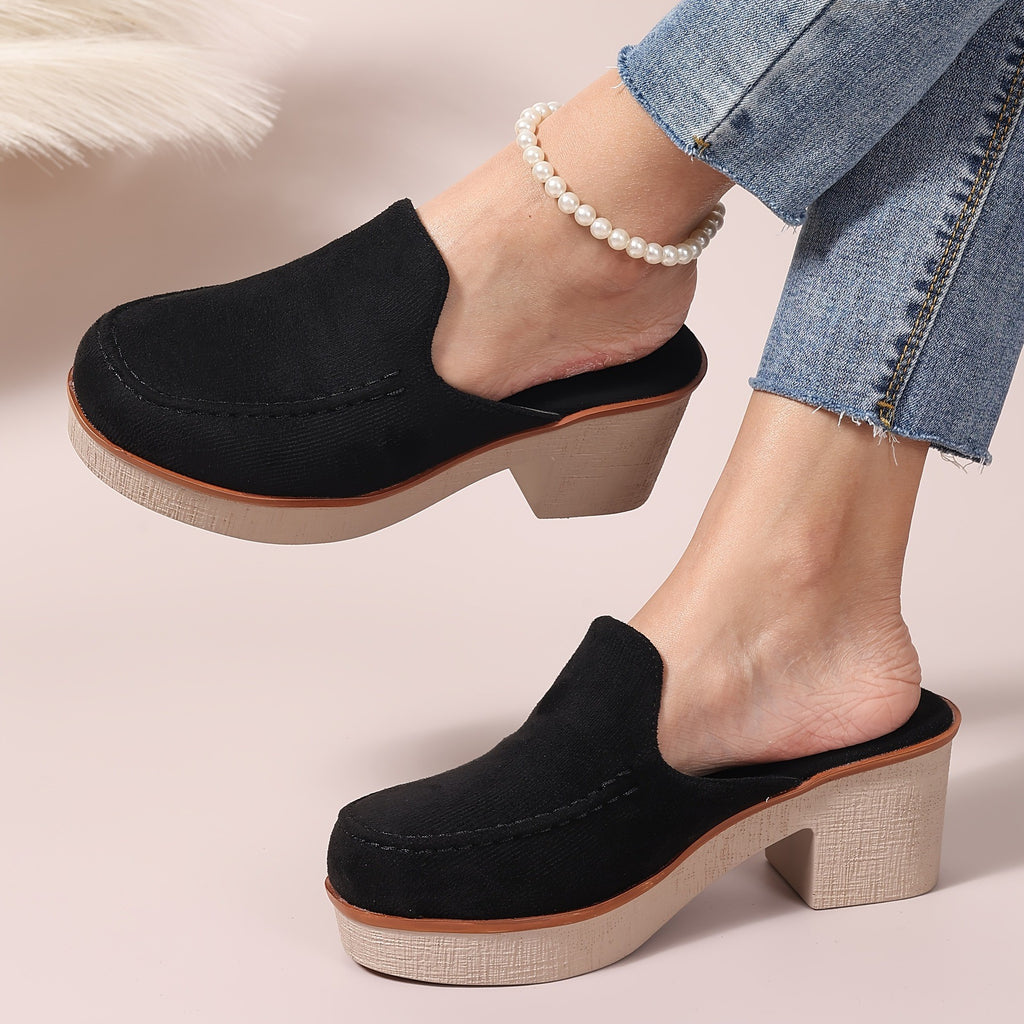 Suede-Look Platform Clog Mules with Block Heel
