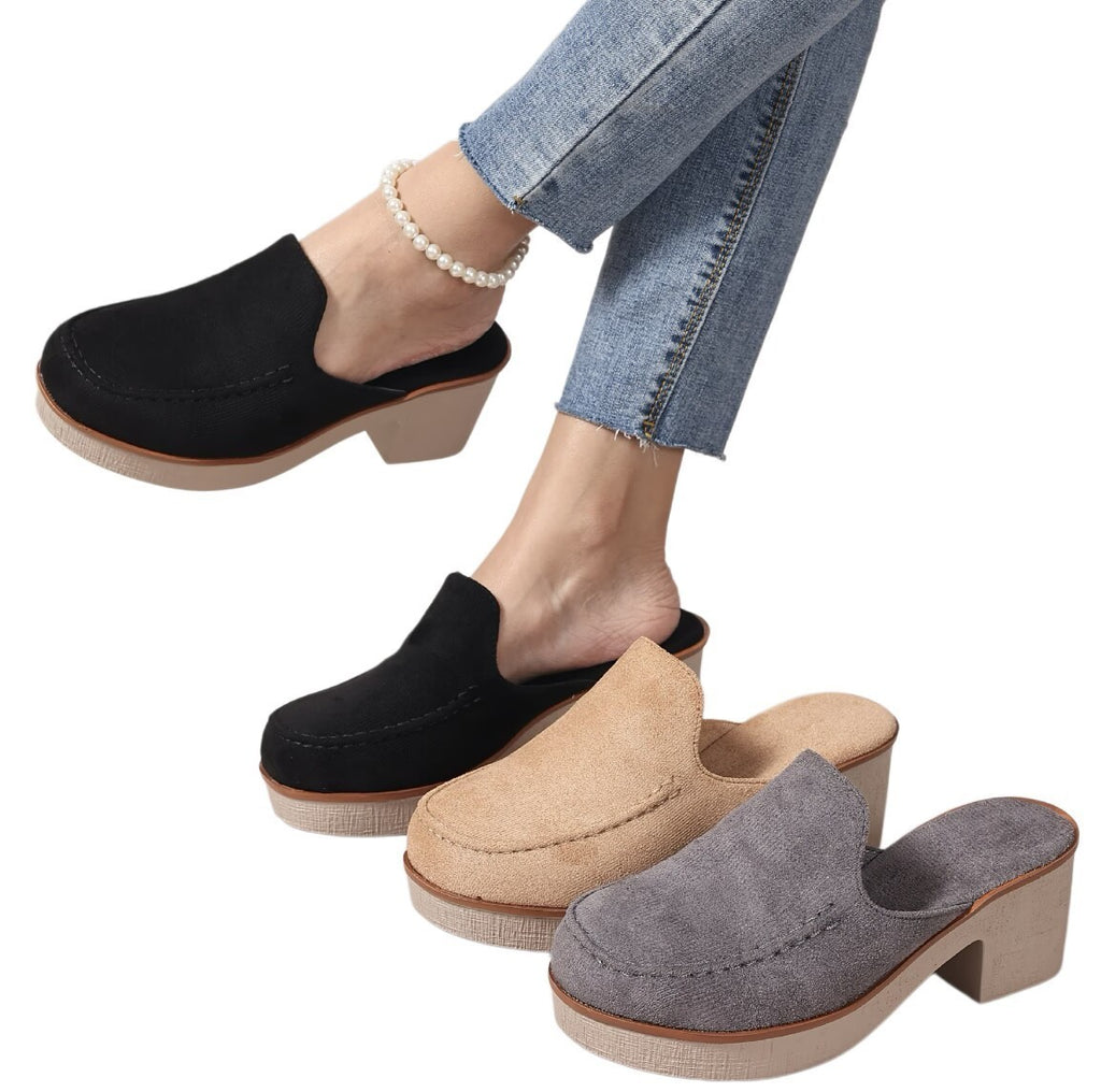 Suede-Look Platform Clog Mules with Block Heel