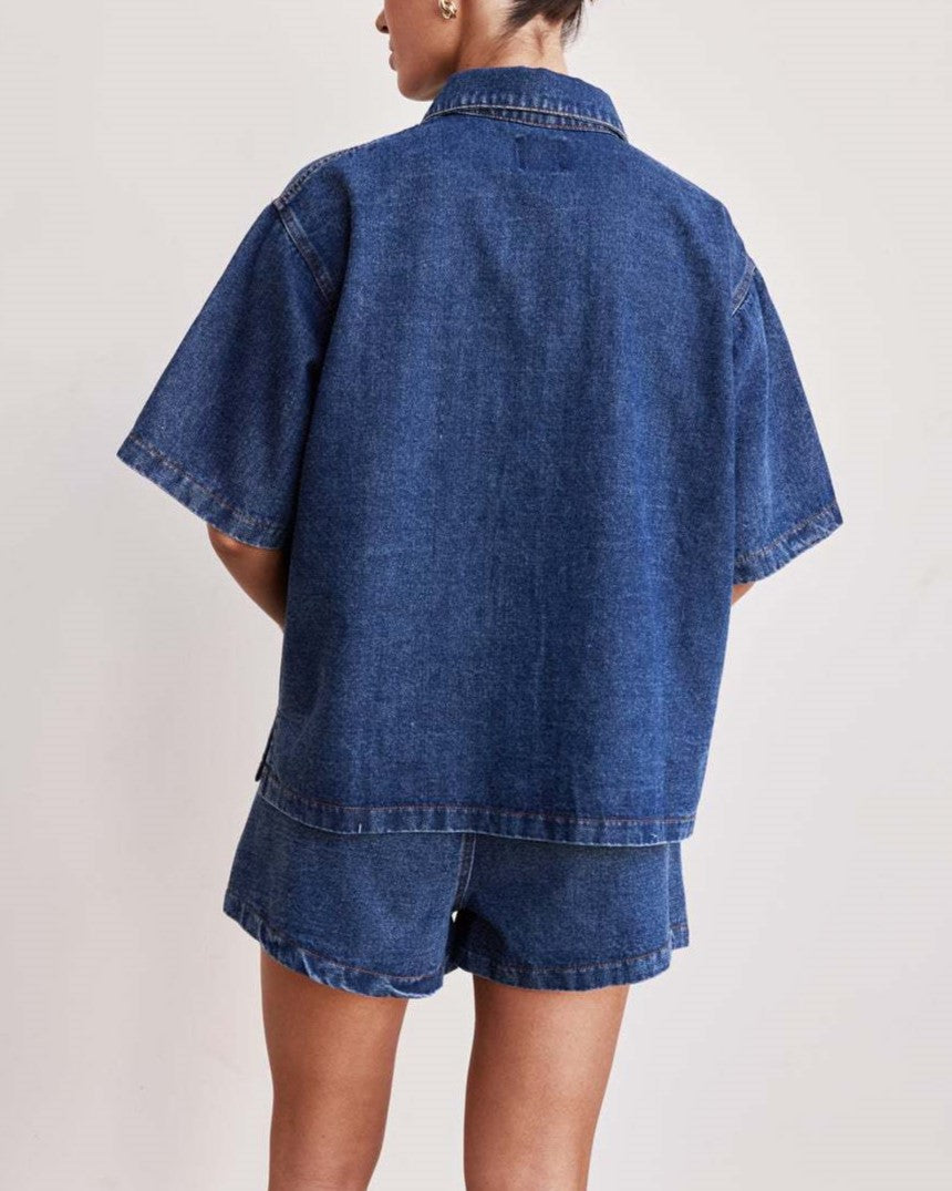 Boxy Denim Shirt and Shorts Set - Set - 3