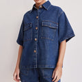Boxy Denim Shirt and Shorts Set - Shirt