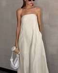 Strapless Bandeau Smocked Back Maxi Dress - Khaki