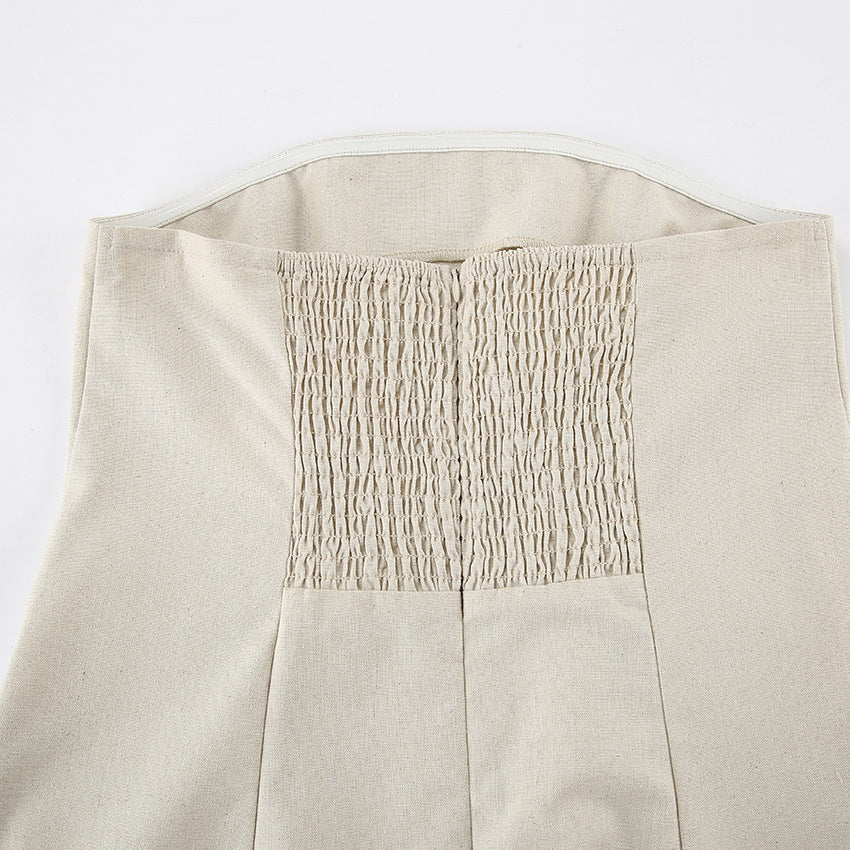 Strapless Bandeau Smocked Back Maxi Dress - Khaki - 6