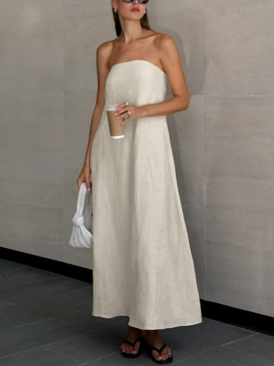 Strapless Bandeau Smocked Back Maxi Dress