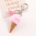 Ice Cream Cone Pom Pom Keychain - Pink