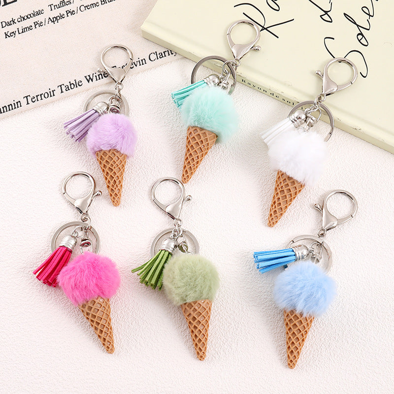 Ice Cream Cone Pom Pom Keychain - view 1