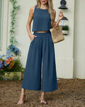 Sleeveless Shell And Wide Leg Pant Set - Blue