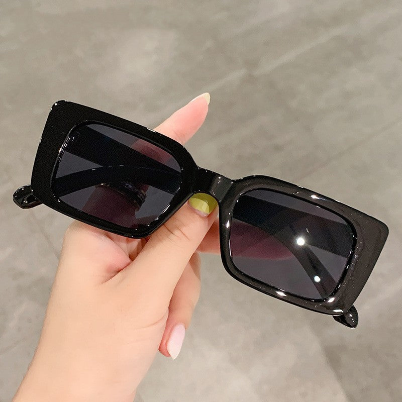 Retro Chunky Rectangle UV400 Sunglasses - Black - 1