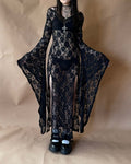 Bell Sleeve Lace Maxi Dress With Side Slit - Black