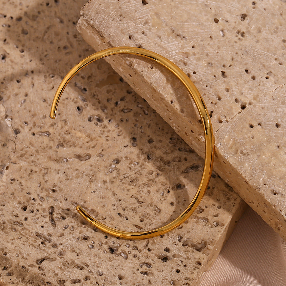 Wavy Thin Wire Open Cuff Bracelet - Gold - 10