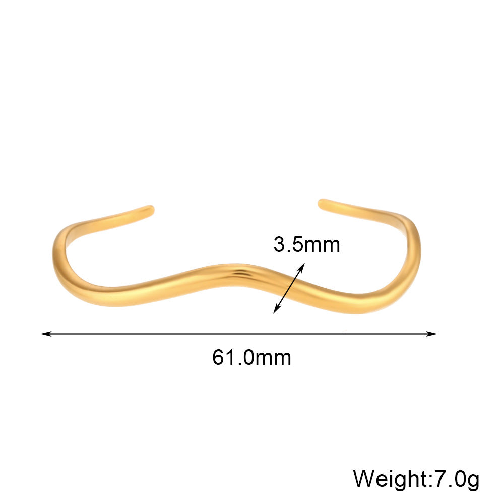 Wavy Thin Wire Open Cuff Bracelet - Gold - 2