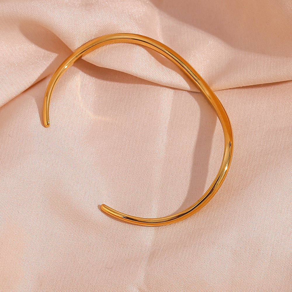Wavy Thin Wire Open Cuff Bracelet - Gold - 4