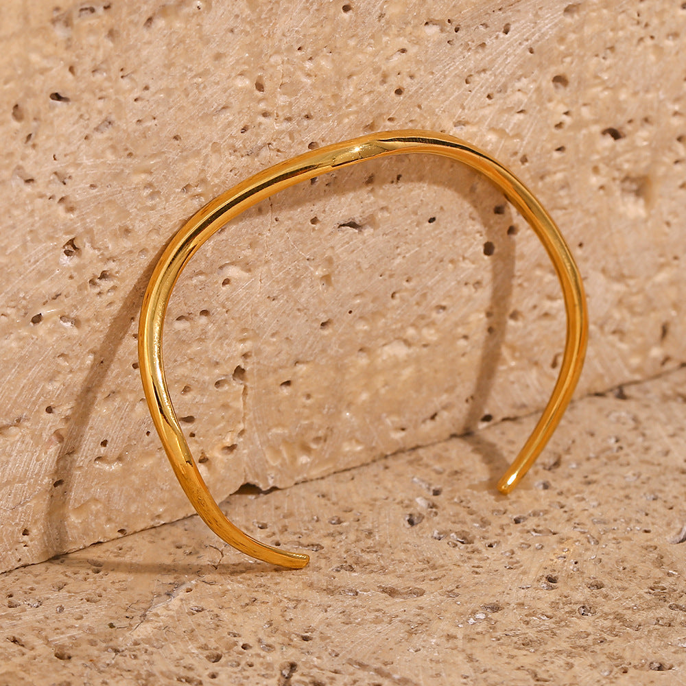 Wavy Thin Wire Open Cuff Bracelet - Gold - 9